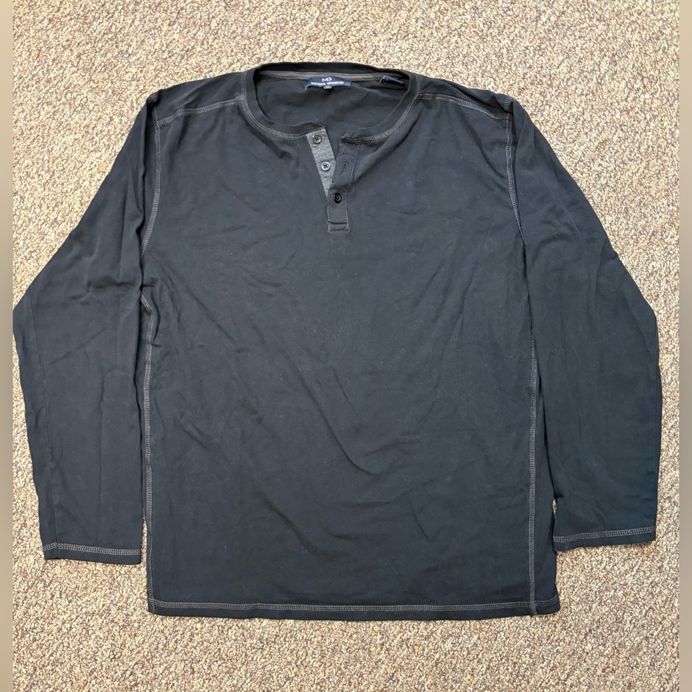 Michael Brandon Black Long-Sleeve Henley Shirt